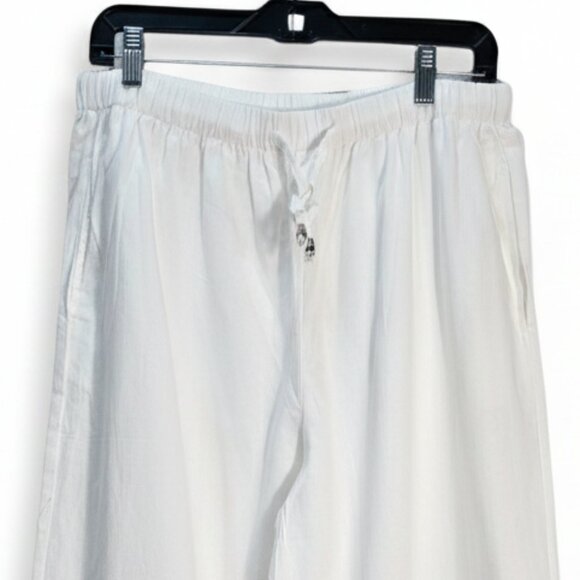 NWOT | White Linen Blend Wide Leg Drawstring Waist Flowy Beach Resort Pants | XL - Picture 3 of 5